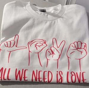 All we need is love, white t-shirt unisex, white and red shirt